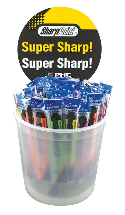 PHC Counter Top Display Bucket with 75 Assorted Snap Off Knives