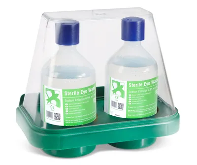 Click Medical Double Wall Mount Eyewash Stand with 2 x Bottles