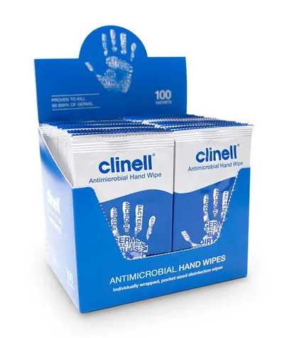 Clinell Antibacterial Hand Wipes Individually Wrapped (Pack of 100)
