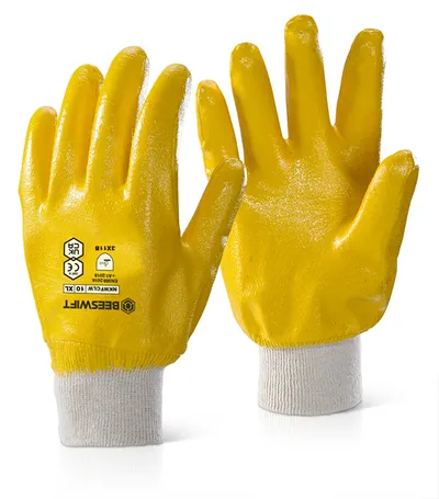 Beeswift Nitrile Knitted Wrist Fully Coated Light Weight Gloves (Pack of 10)