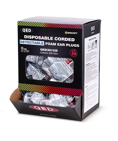 Beeswift QED Disposable Foam Corded Detectable Ear Plugs (Pack of 200)