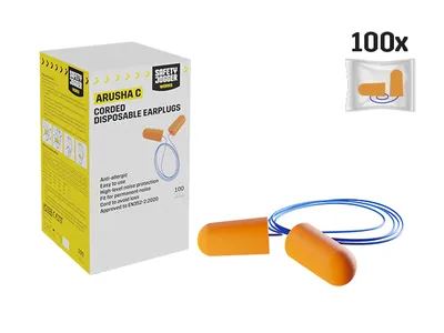 Arusha Corded Disposable Earplugs, Box of 100